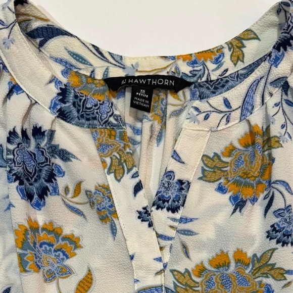 Floral Boho Blouse Petite S Blue Yellow Lightweight Work Top 41 Hawthorn - Picture 5 of 7